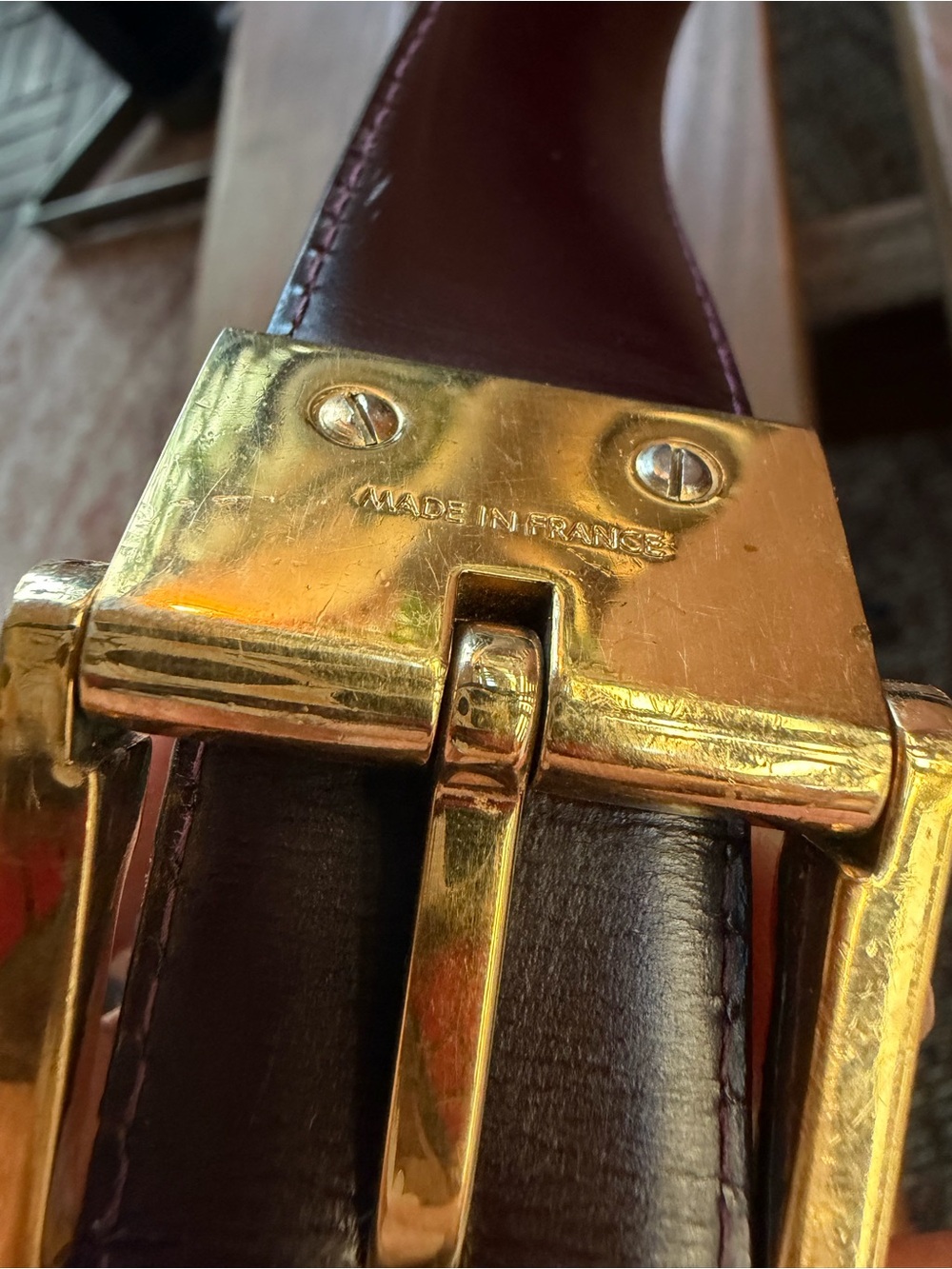 Louis Vuitton Deep Burgundy Leather Belt with Gold-Tone Buckle Sz 110/44 - Picture 11 of 15
